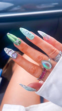 Load image into Gallery viewer, Aqua Chrome - 3D Luxury Press On Nail Set - Nail art Collection / crystal silver multicolour iridescent green abstract