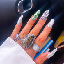 Load image into Gallery viewer, Aqua Chrome - 3D Luxury Press On Nail Set - Nail art Collection / crystal silver multicolour iridescent green abstract