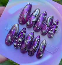 Load image into Gallery viewer, Gradient Chrome 3D Pink Purple Silver Press On Nail Set