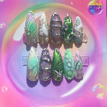 Load image into Gallery viewer, Aqua Chrome - 3D Luxury Press On Nail Set - Nail art Collection / crystal silver multicolour iridescent green abstract