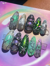 Load image into Gallery viewer, Aqua Chrome - 3D Luxury Press On Nail Set - Nail art Collection / crystal silver multicolour iridescent green abstract