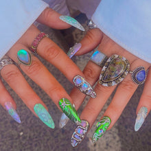 Load image into Gallery viewer, Aqua Chrome - 3D Luxury Press On Nail Set - Nail art Collection / crystal silver multicolour iridescent green abstract