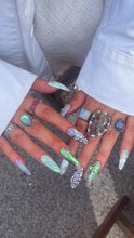 Load and play video in Gallery viewer, Aqua Chrome - 3D Luxury Press On Nail Set - Nail art Collection / crystal silver multicolour iridescent green abstract