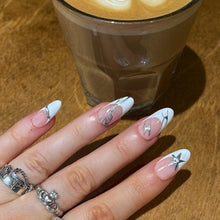 Load image into Gallery viewer, Barbwire - Metallic Silver French Tip Tribal Luxury Press On Nail Set - Colourpop Collection Chrome