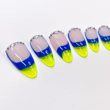 Load image into Gallery viewer, Blueberry Lime Pie - Neon Yellow Green Jelly French Tips Luxury Press On Nail Set - Deluxe Collection 010