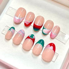 Load image into Gallery viewer, Gradient Abstract French Tips - Green Pink Luxury Press On Nail Set - Deluxe Collection