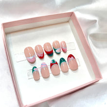 Load image into Gallery viewer, Gradient Abstract French Tips - Green Pink Luxury Press On Nail Set - Deluxe Collection