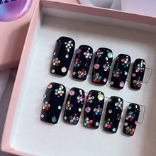 Load image into Gallery viewer, Confetti Flowers - Black Rhinestone Luxury Press On Nail Set