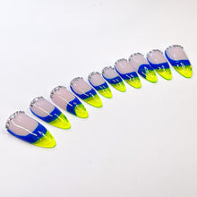 Load image into Gallery viewer, Blueberry Lime Pie - Neon Yellow Green Jelly French Tips Luxury Press On Nail Set - Deluxe Collection 010