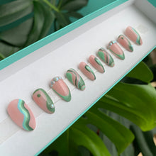 Load image into Gallery viewer, Lily Pad - Green Abstract Luxury Press On Nail Set - Deluxe Collection 004