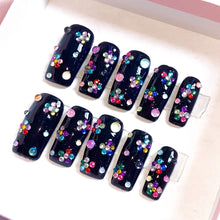 Load image into Gallery viewer, Confetti Flowers - Black Rhinestone Luxury Press On Nail Set