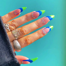 Load image into Gallery viewer, Blueberry Lime Pie - Neon Yellow Green Jelly French Tips Luxury Press On Nail Set - Deluxe Collection 010