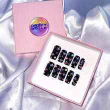 Load image into Gallery viewer, Confetti Flowers - Black Rhinestone Luxury Press On Nail Set