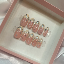 Load image into Gallery viewer, Chrome Frenchies - Metallic Silver French Tip Tribal Cream Luxury Press On Nail Set - Colourpop Collection Chrome