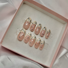 Load image into Gallery viewer, Chrome Frenchies - Metallic Silver French Tip Tribal Cream Luxury Press On Nail Set - Colourpop Collection Chrome