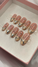 Load image into Gallery viewer, Chrome Frenchies - Metallic Silver French Tip Tribal Cream Luxury Press On Nail Set - Colourpop Collection Chrome