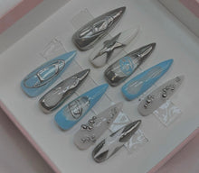 Load image into Gallery viewer, Diesel - Mix n Match Red or Blue Silver Luxury Press On Nail Set - Deluxe Collection