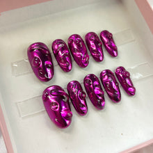 Load image into Gallery viewer, Pink Chrome 3D - Chrome Pink Luxury Press On Nail Set