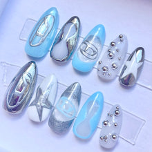 Load image into Gallery viewer, Diesel - Mix n Match Red or Blue Silver Luxury Press On Nail Set - Deluxe Collection