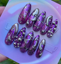 Load image into Gallery viewer, Gradient Chrome 3D Pink Purple Silver Press On Nail Set
