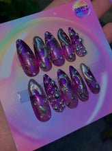 Load image into Gallery viewer, Gradient Chrome 3D Pink Purple Silver Press On Nail Set
