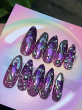 Load image into Gallery viewer, Gradient Chrome 3D Pink Purple Silver Press On Nail Set
