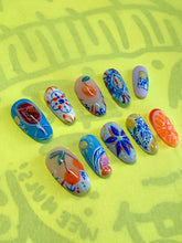 Load image into Gallery viewer, Lisbon - Mix Match Luxury Press On Nail Set - Portuguese tiles fruit matte sangria
