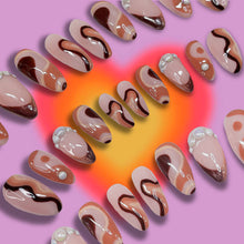 Load image into Gallery viewer, Chococino - Brown Abstract Luxury Press On Nail Set - Deluxe Collection 021
