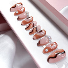 Load image into Gallery viewer, Chococino - Brown Abstract Luxury Press On Nail Set - Deluxe Collection 021
