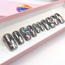 Load image into Gallery viewer, FEMBOT - Chrome Silver Diamanté Planet Luxury Press On Nail Set - Colourpop Collection 012
