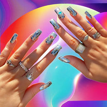 Load image into Gallery viewer, FEMBOT - Chrome Silver Diamanté Planet Luxury Press On Nail Set - Colourpop Collection 012
