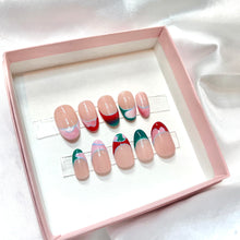 Load image into Gallery viewer, Gradient Abstract French Tips - Green Pink Luxury Press On Nail Set - Deluxe Collection
