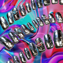 Load image into Gallery viewer, FEMBOT - Chrome Silver Diamanté Planet Luxury Press On Nail Set - Colourpop Collection 012
