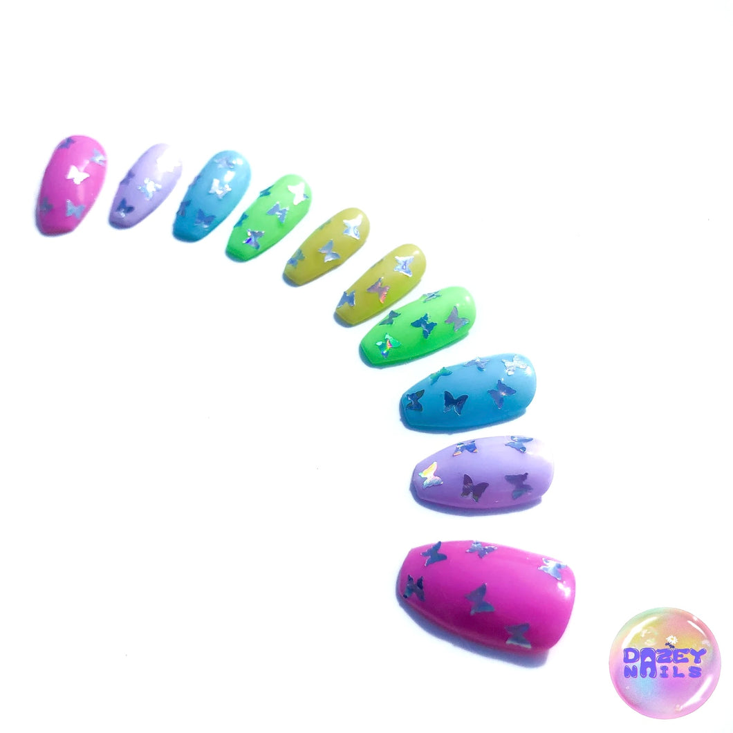 Holographic Butterfly Pastel Multi Set Press-On Nails - Colourpop Collection 002