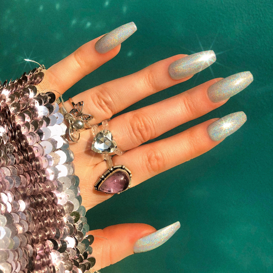 SILVER HOLO - Luxury Press On Nail Set - Classics Collection 002