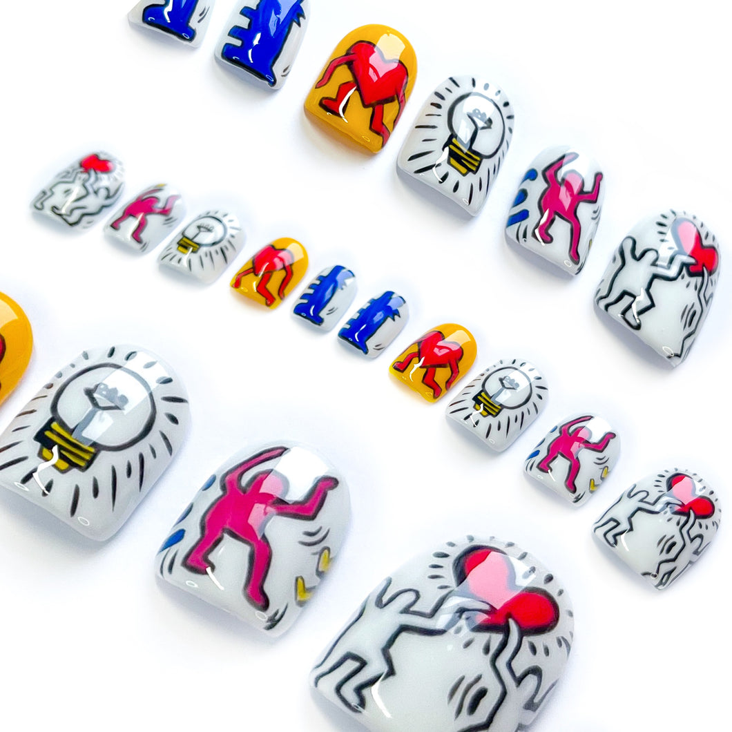 Keith Haring Inspired- Luxury Press On Nail Set - Deluxe Nail art Collection 025