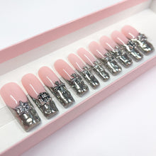 Load image into Gallery viewer, Chrome Drops - 3D Embellished Luxury Press On Nail Set - Deluxe Nail art Collection 024
