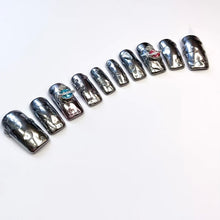 Load image into Gallery viewer, FEMBOT - Chrome Silver Diamanté Planet Luxury Press On Nail Set - Colourpop Collection 012
