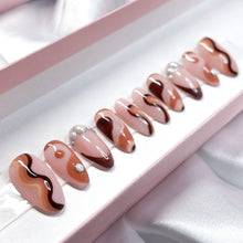 Load image into Gallery viewer, Chococino - Brown Abstract Luxury Press On Nail Set - Deluxe Collection 021
