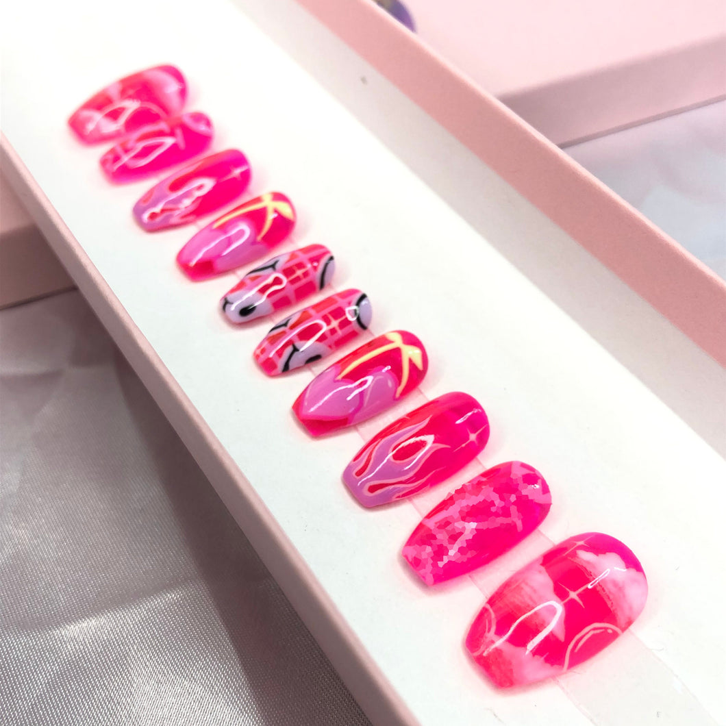 Jelly Skies - Pink Jelly Mix n Match Luxury Press On Nail Set - Deluxe Collection 007 /