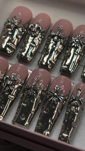 Load image into Gallery viewer, Chrome Drops - 3D Embellished Luxury Press On Nail Set - Deluxe Nail art Collection 024
