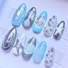 Load image into Gallery viewer, Diesel - Mix n Match Red or Blue Silver Luxury Press On Nail Set - Deluxe Collection
